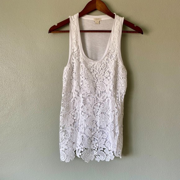 J. Crew Factory Tops - J.Crew Women's White Scoopneck Floral Lace Overlay Sleeveless Tank Top Size XS